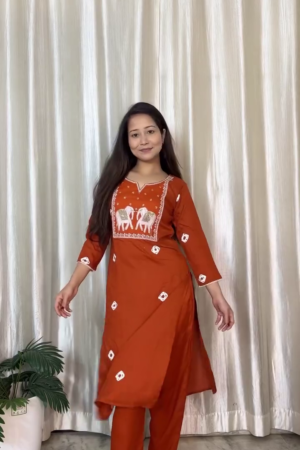 Traditional Rust  Kurta Set – Elegant Ethnic Wear for Women