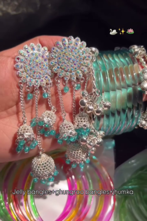 Pastel Jelly Bangles with Jhumka Earrings – Trendy Ethnic Jewelry Set