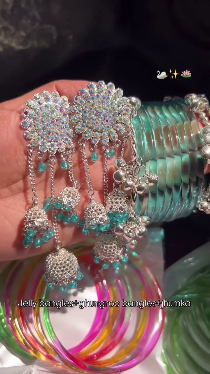 Pastel Jelly Bangles with Jhumka Earrings – Trendy Ethnic Jewelry Set