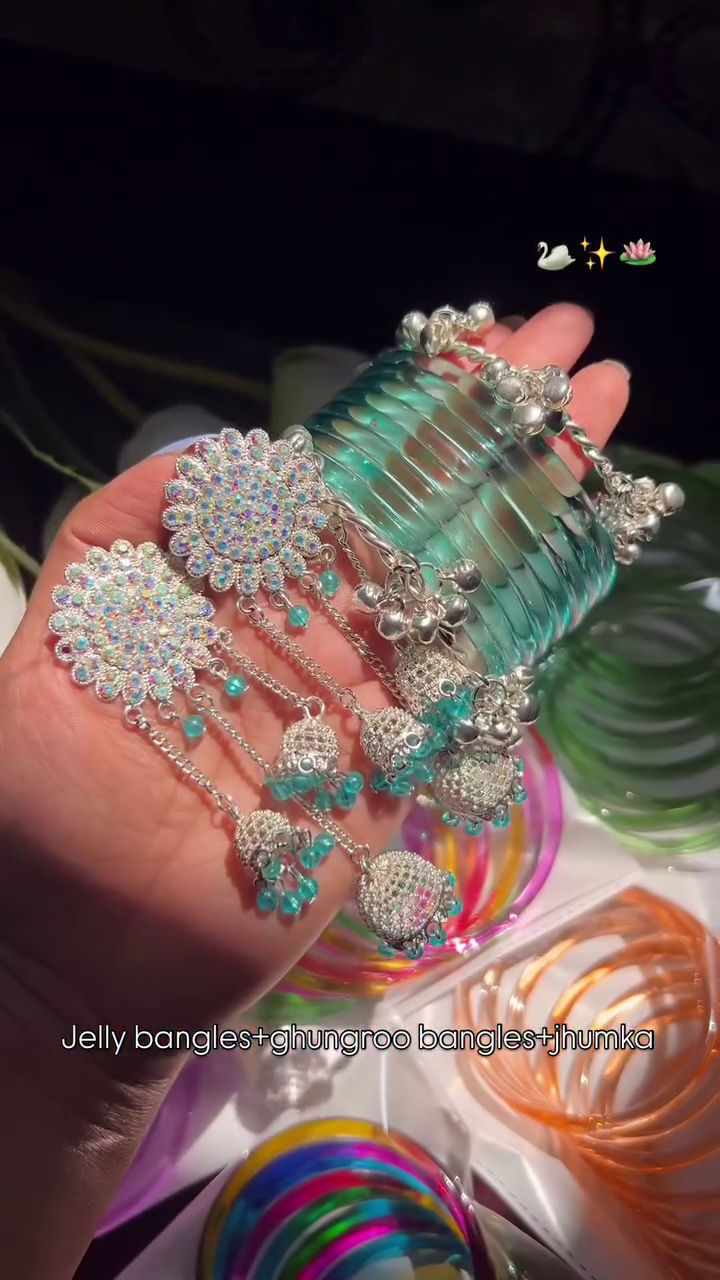 Pastel Jelly Bangles with Jhumka Earrings – Trendy Ethnic Jewelry Set - Image 3