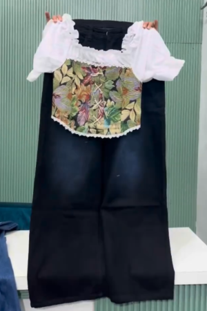 Make a Bold Fashion Statement with This Vintage-Inspired Corset Top and Wide-Leg Denim Combo