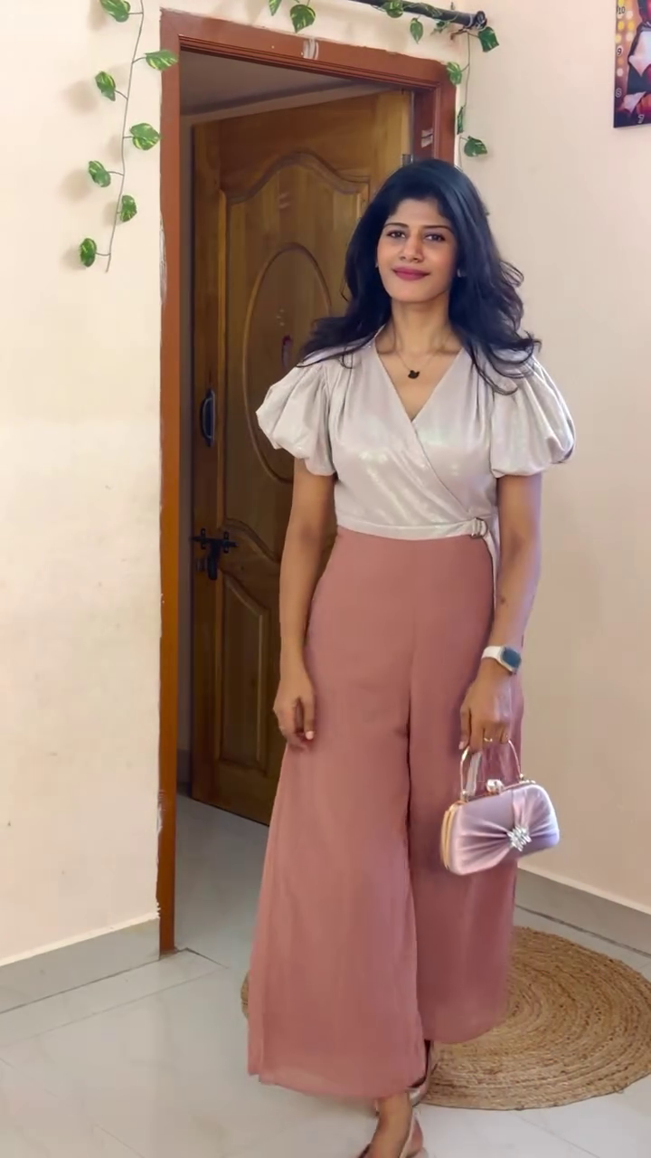 Elevate Your Evening Style with This Chic Satin Top and Blush Pink Trouser Combo for a Sophisticated Modern Look - Image 3