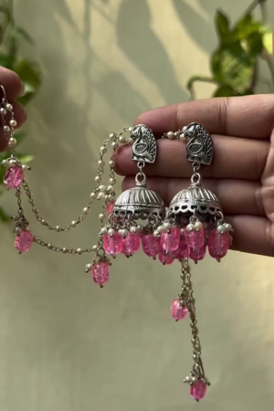 Elegant Oxidized Jhumka Earrings – Beaded Traditional Statement Jewelry