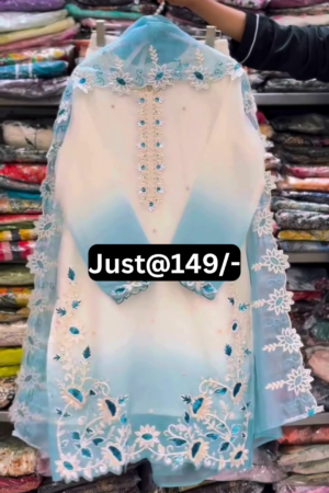 Elegant Women's Embroidered Organza Suit Set with Floral Lace Dupatta