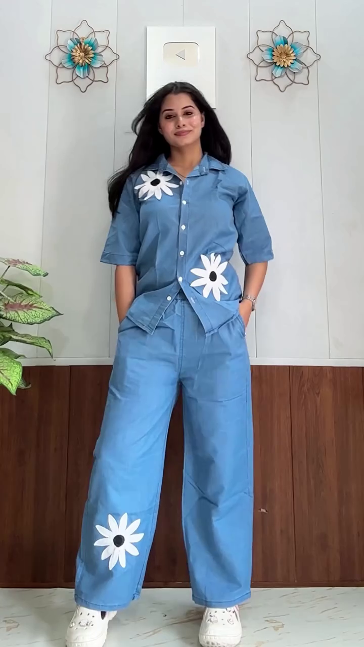 Stylish Women's Casual Co-Ord Set – Contrast Collar Top with Wide Leg Pants - Image 8