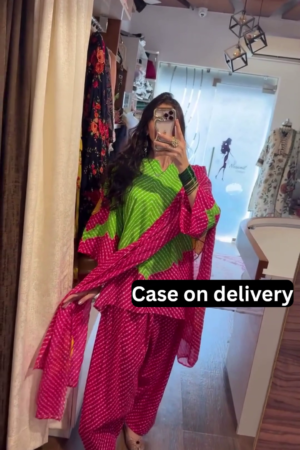 Women's Leheriya Print Cotton Patiala Suit Set | Traditional Kurta, Salwar & Dupatta for Festive Wear