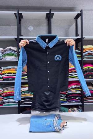 Men's Premium Casual Denim Shirt | Full Sleeve Cotton Color Block Shirt for Everyday & Party Wear