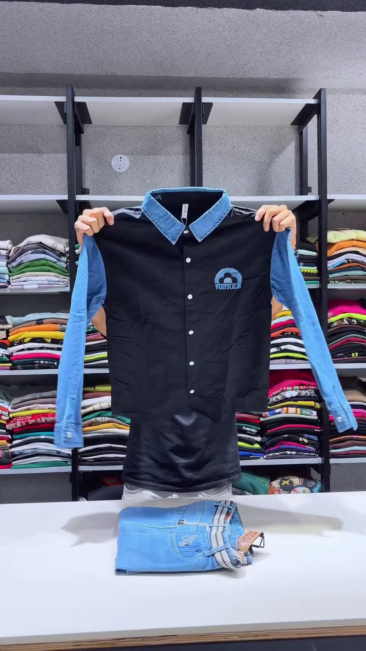 Men's Premium Casual Denim Shirt | Full Sleeve Cotton Color Block Shirt for Everyday & Party Wear