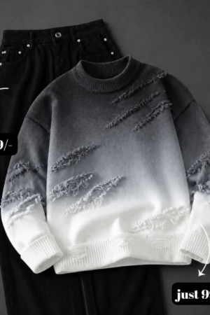 Elevate Your Streetwear Collection with a Stylish Gradient Distressed Sweater & Classic Black Denim Set