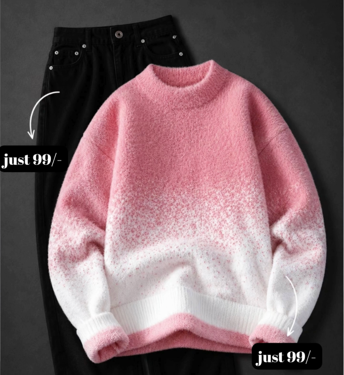 Elevate Your Streetwear Collection with a Stylish Gradient Distressed Sweater & Classic Black Denim Set - Image 5