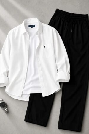 Elevate Your Everyday Wardrobe with a Premium White Shirt and Black Relaxed Trousers Set
