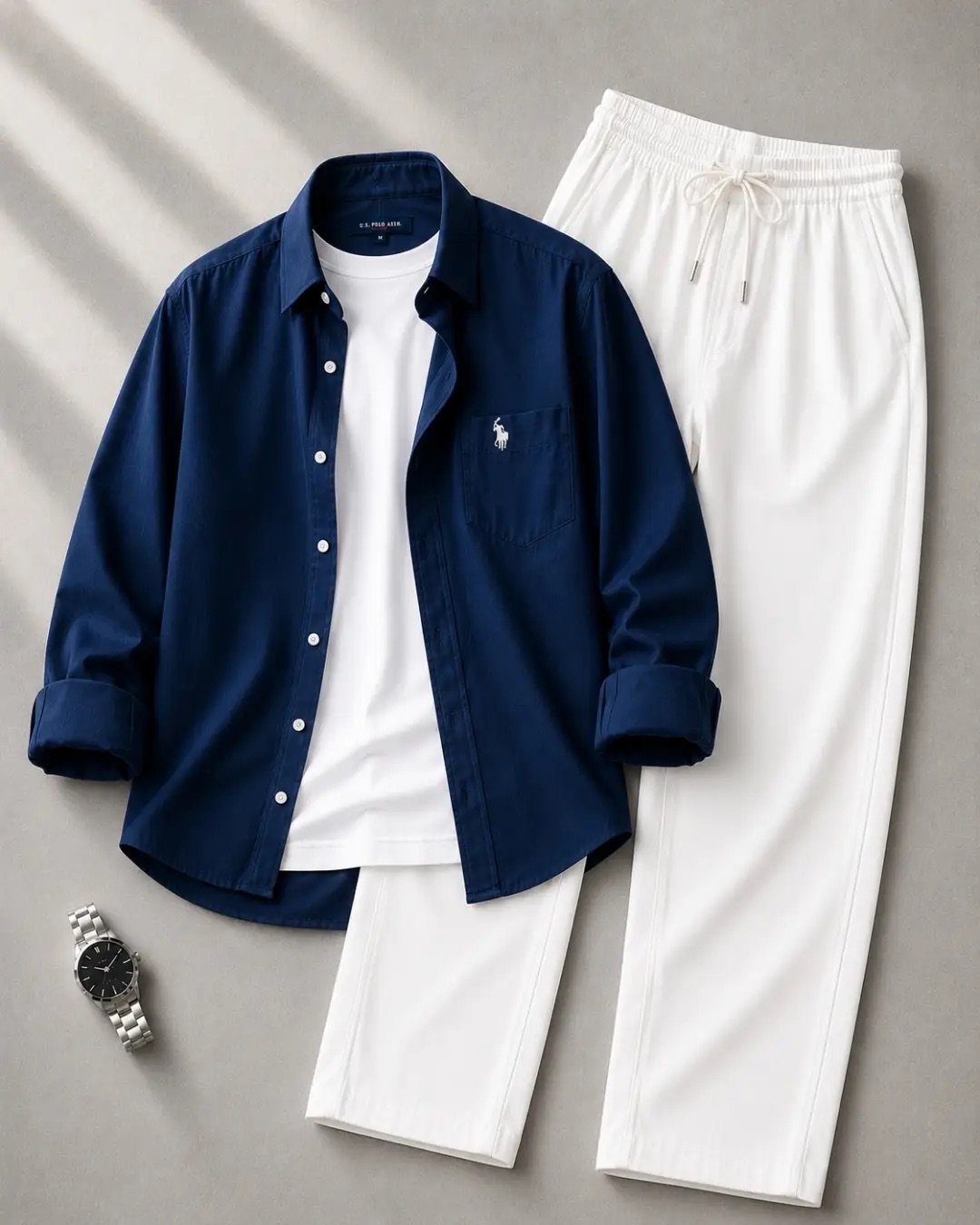 Elevate Your Everyday Wardrobe with a Premium White Shirt and Black Relaxed Trousers Set - Image 6