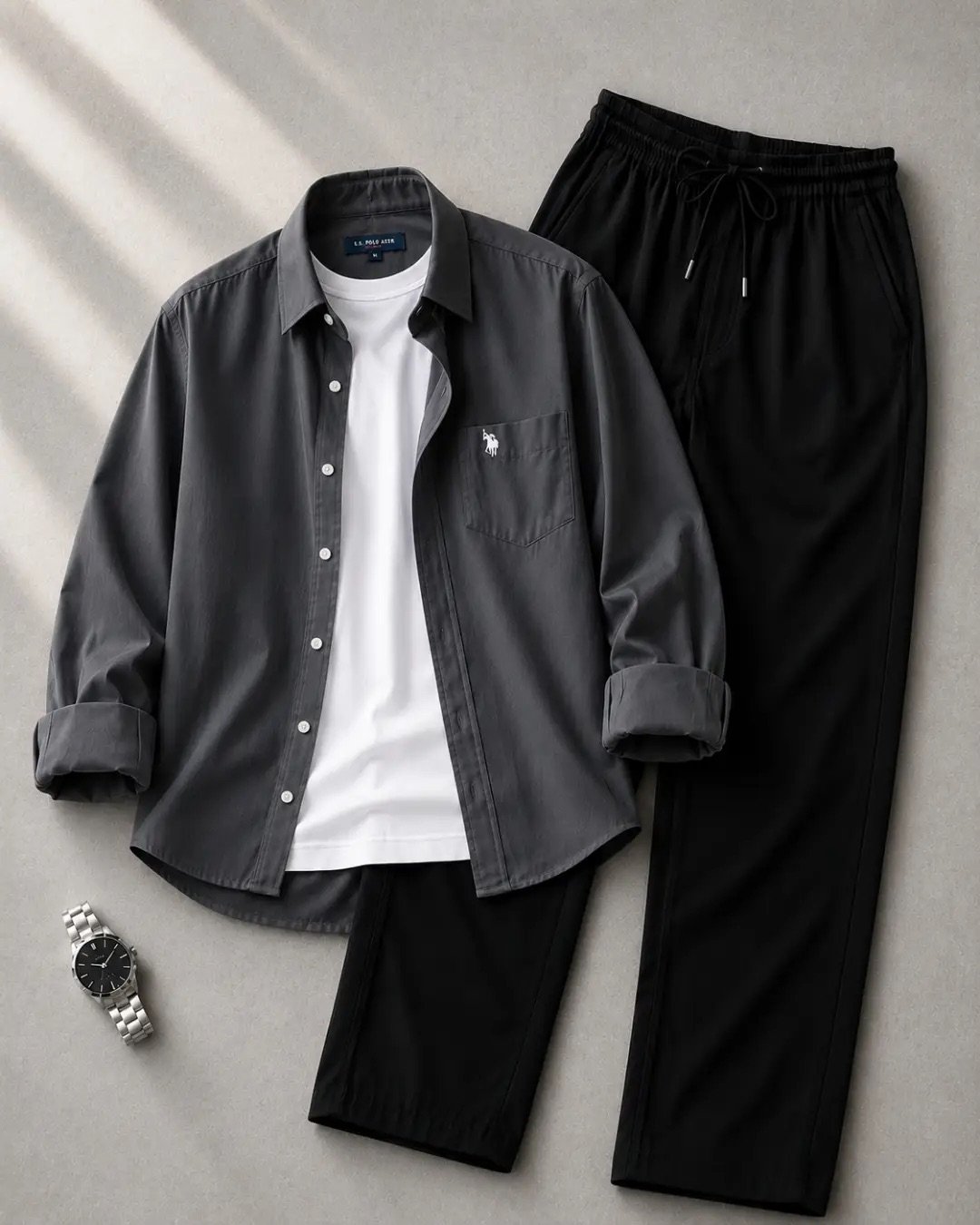 Elevate Your Everyday Wardrobe with a Premium White Shirt and Black Relaxed Trousers Set - Image 5