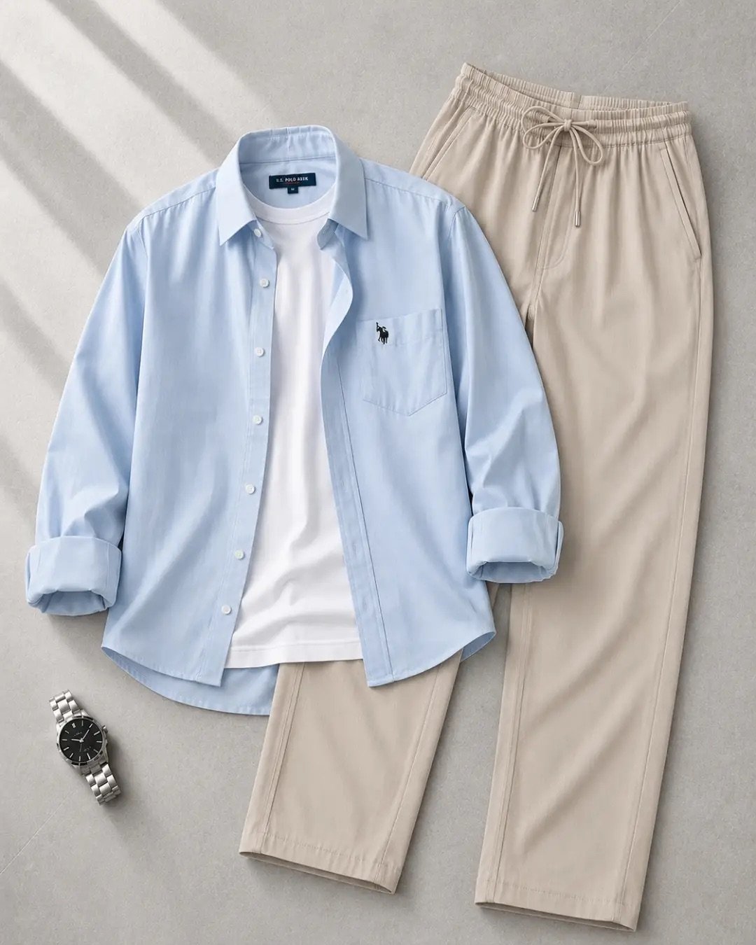 Elevate Your Everyday Wardrobe with a Premium White Shirt and Black Relaxed Trousers Set - Image 3