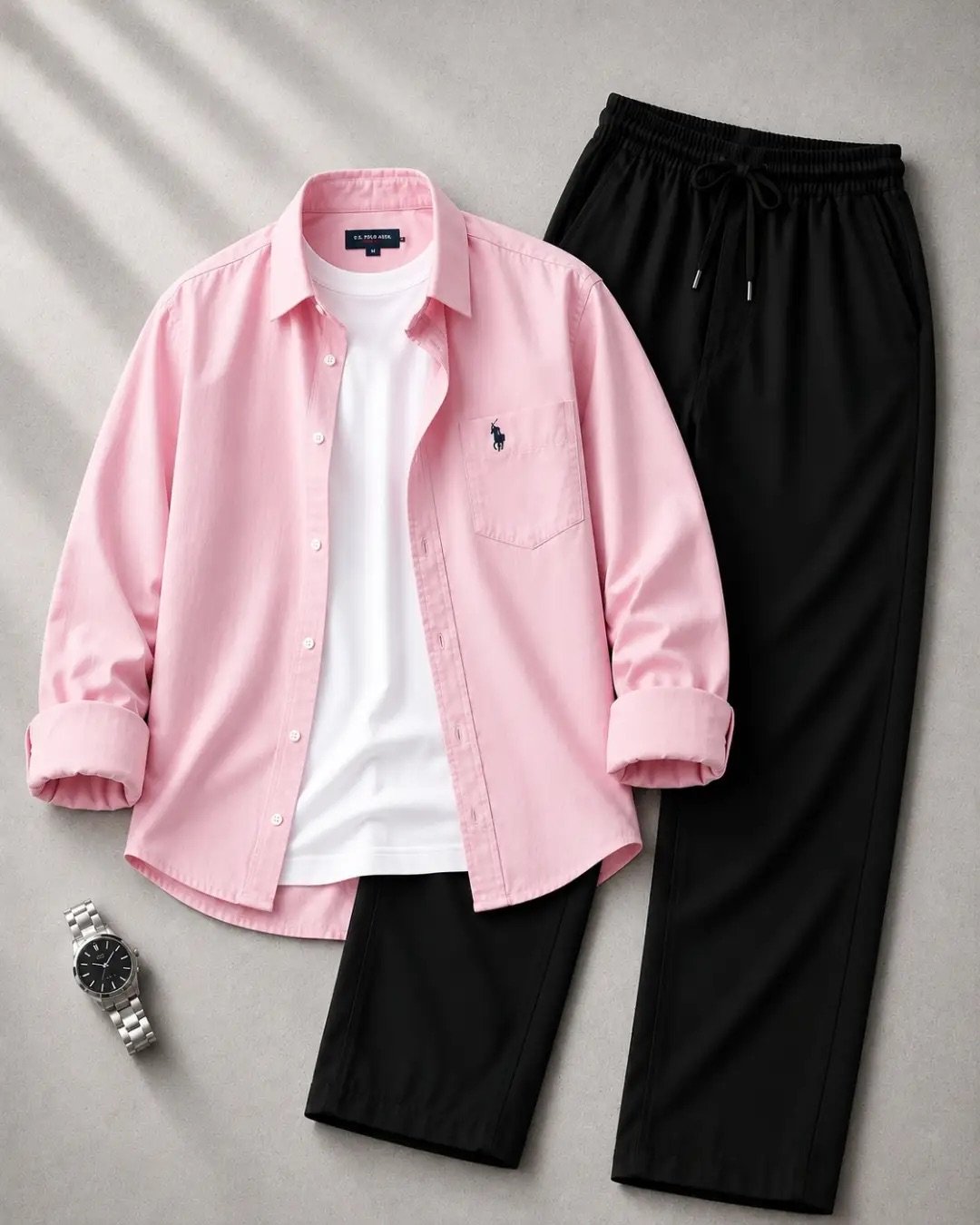 Elevate Your Everyday Wardrobe with a Premium White Shirt and Black Relaxed Trousers Set - Image 2