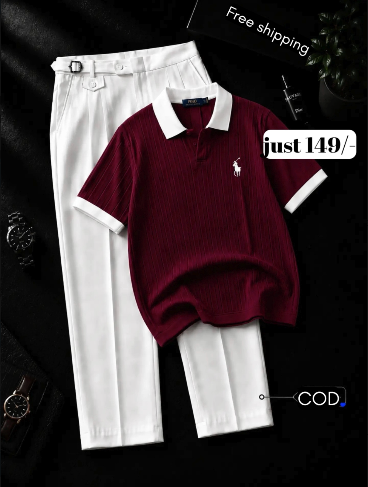 Timeless Black Polo Shirt with Crisp White Trousers – Effortless Premium Style for Every Occasion - Image 5
