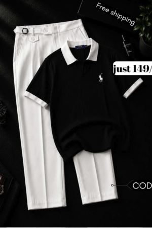 Timeless Black Polo Shirt with Crisp White Trousers – Effortless Premium Style for Every Occasion