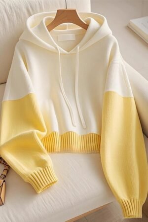 Elegant Cream and Soft Yellow Color-Block Hoodie for Cozy Everyday Style