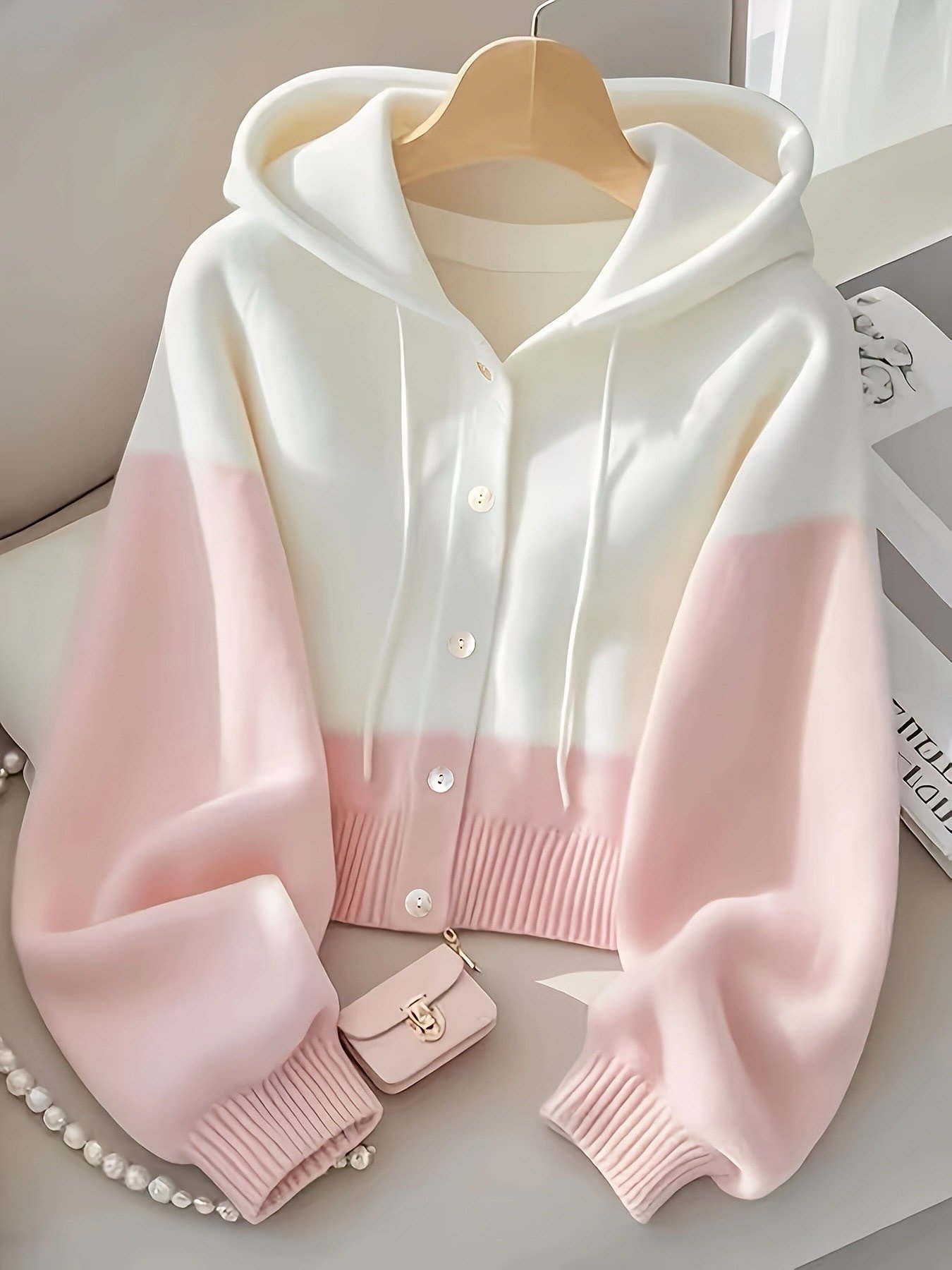 Elegant Cream and Soft Yellow Color-Block Hoodie for Cozy Everyday Style - Image 5