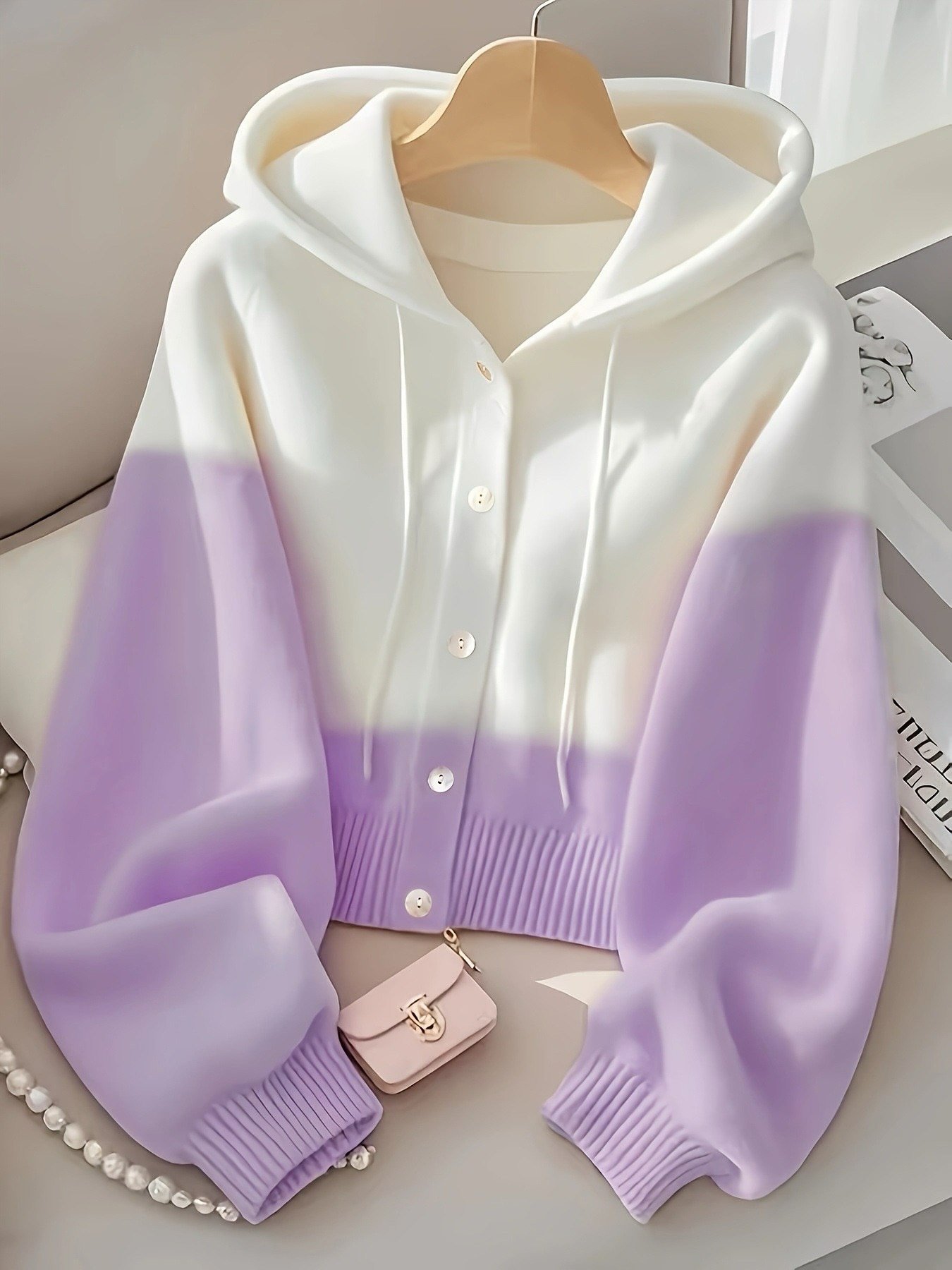 Elegant Cream and Soft Yellow Color-Block Hoodie for Cozy Everyday Style - Image 4