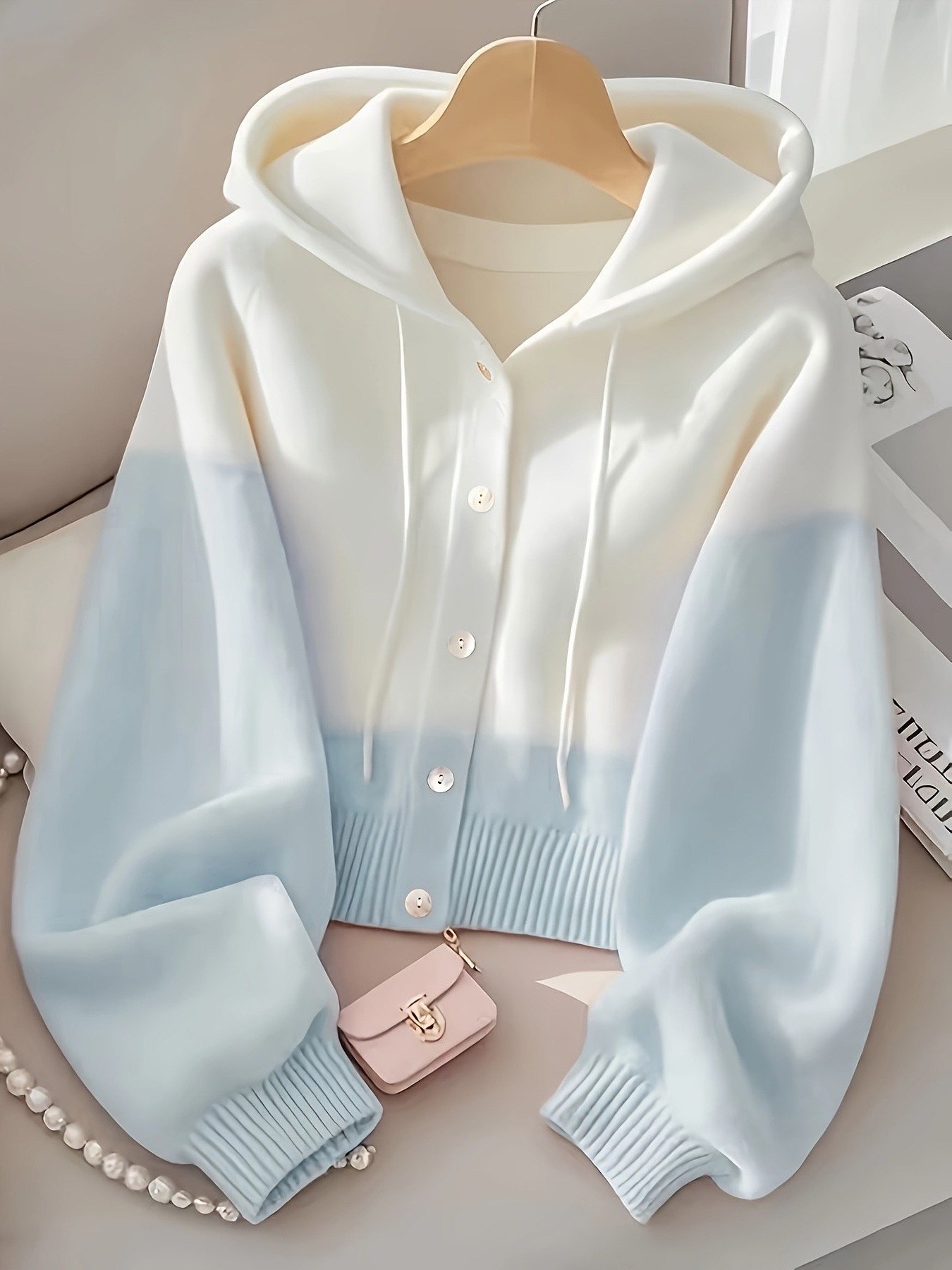 Elegant Cream and Soft Yellow Color-Block Hoodie for Cozy Everyday Style - Image 3