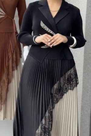 Women's Designer Pleated Midi Dress – Elegant Blazer Style Party & Evening Wear
