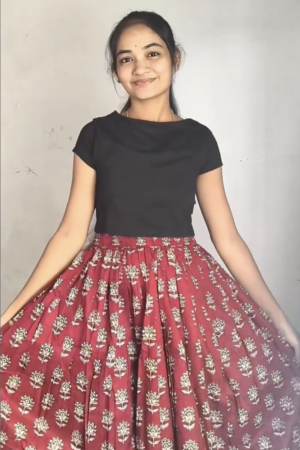 Women's Printed Cotton Flared Maxi Skirt – Stylish Ethnic Long Skirt for Casual & Festive Wear